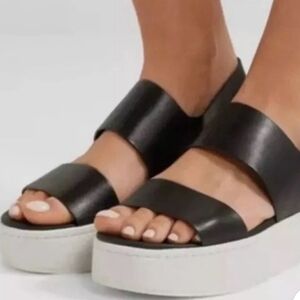 Vince Black Leather Double-Strap Platform Sandals with White Sole